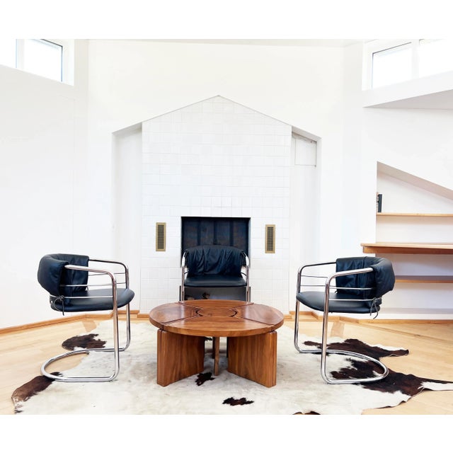 Metal 1980s Pair of Postmodern Italian Leather and Polished Chrome Accent Sling Chairs For Sale - Image 7 of 12