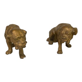 19th Century Bronze French Bulldog Fireplace Andiron Chenets - A Pair For Sale
