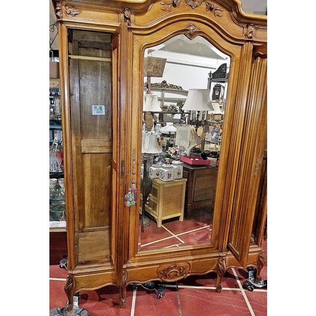 Brown Antique French Armoire, 3 Door Louis XV Style For Sale - Image 8 of 13