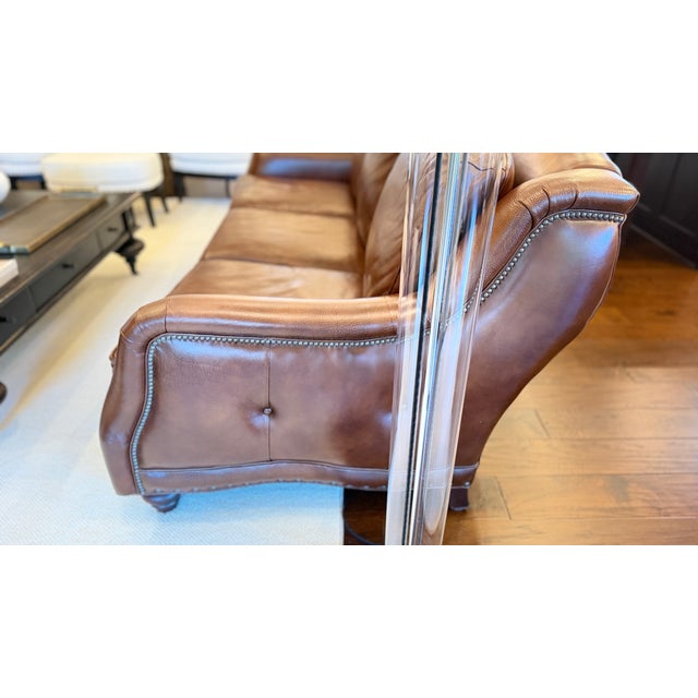 Hancock & Moore Hancock & Moore Brown (Portfolio Tobacco)Leather Sofa With Nailhead Trim and Turned Bun Feet For Sale - Image 4 of 11