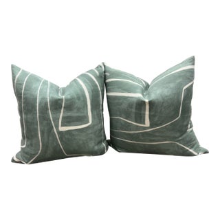 Kelly Wearstler Graffito Denim Linen Pillows, Pair For Sale