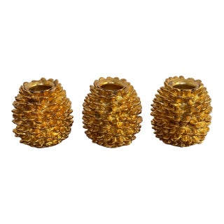 Gold Pinecone Candlestick Holders, Set of 3 For Sale