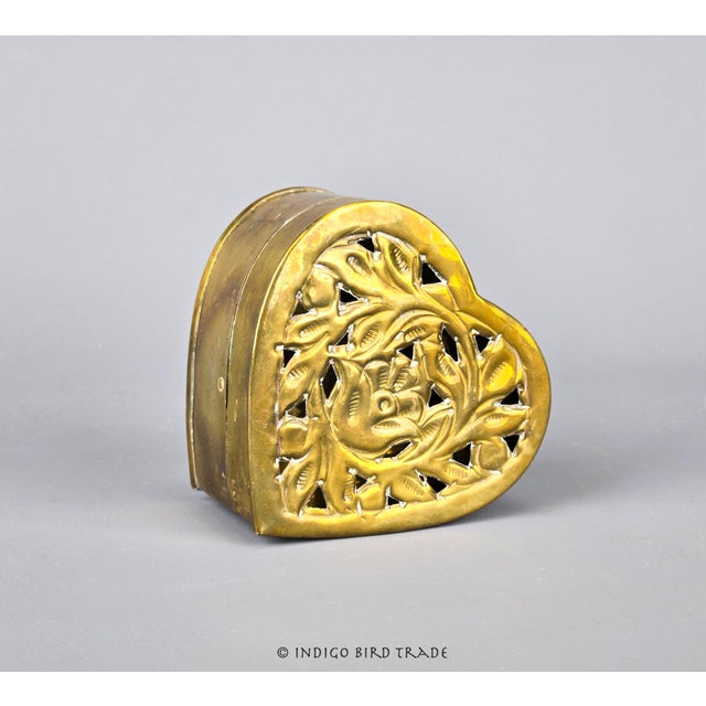 Vintage Brass Cricket Box in Heart Shape This lovely box is made from solid brass. It features floral etched design and...