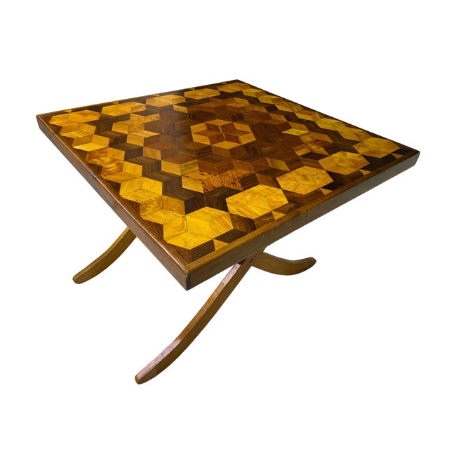 1970s 1970s Adjustable-Height Folding Marquetry Table, Don Shoemaker Style For Sale - Image 5 of 13