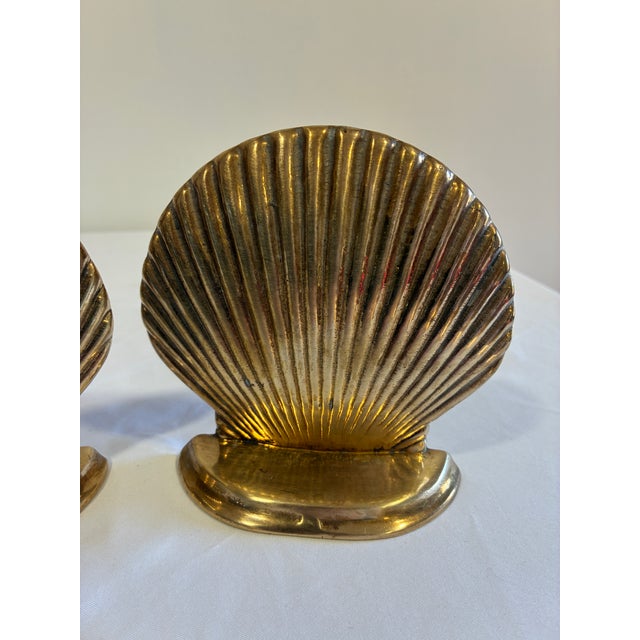 Vintage Brass Scallop Seashell Bookends, Pair For Sale In Oklahoma City - Image 6 of 6