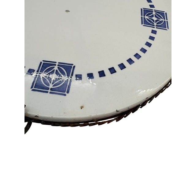 Ceramic Antique German Art Deco Porcelain Round Trivet Tile For Sale - Image 7 of 11