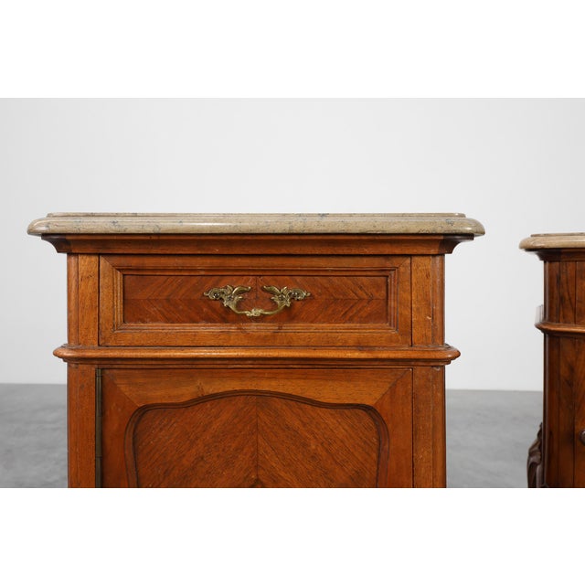 Louis XV Nightstands with Marble Tops, France, 1900s, Set of 2 For Sale - Image 9 of 14