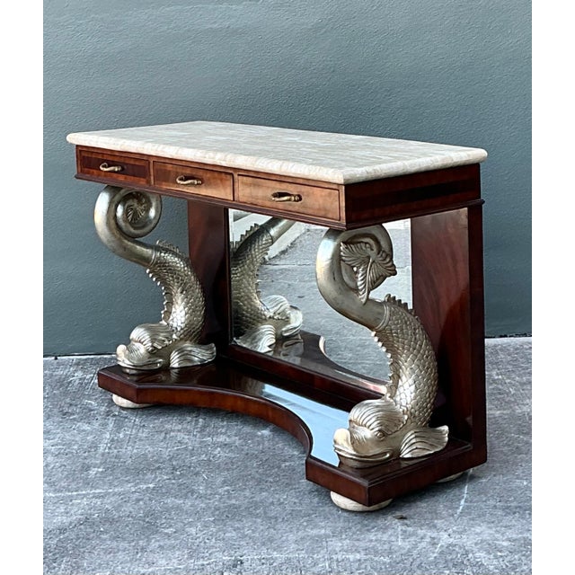 Hollywood Regency Vintage Maitland Smith Silver Koi Console Table For Sale - Image 3 of 12