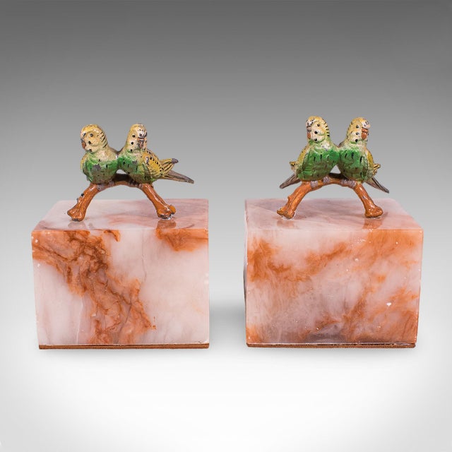 Italian Pair of Vintage Budgerigar Bookends, Italian, Onyx Marble, Budgies, Novel Rest For Sale - Image 3 of 10