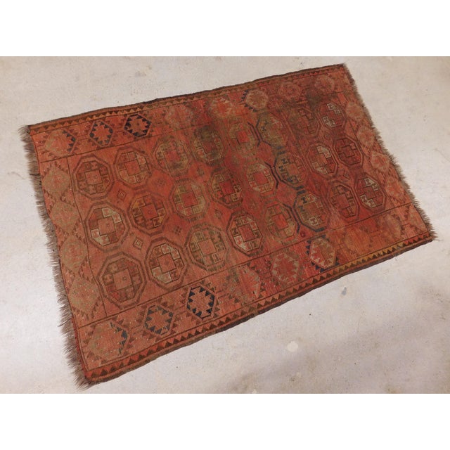 Antique Afghan Bokhara rug. Evenly worn wool pile on wool foundation. 100% hand made. Circa 1940.