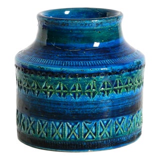 Small Rimini Blue Ceramic Vase by Aldo Londi for Bitossi, Italy, 1960s For Sale