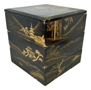 Antique Japanese Maki-e Lacquered Jubako Box: Meiji Period Bento Box