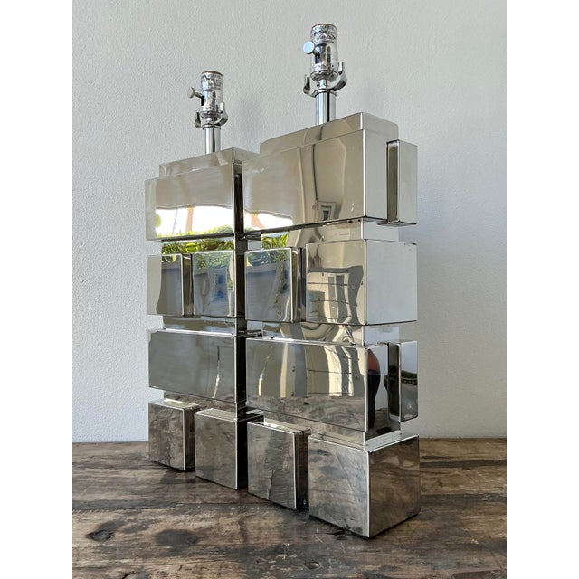 Vintage Polished Chrome Lamps After Curtis Jere For Sale In West Palm - Image 6 of 12