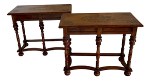 ictorian Burr Walnut Marquetry Inlaid Console Tables, 1880s, Set of 2