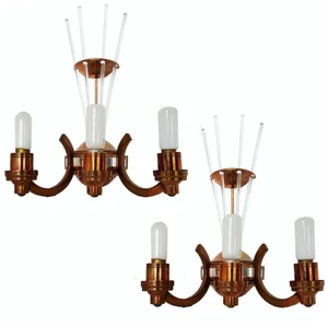 Vintage French Copper and Glass Sconces - Pair