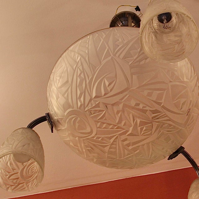 1920s French Art Deco Cubist Hanging Lamp from Noverdy, 1920s For Sale - Image 5 of 10