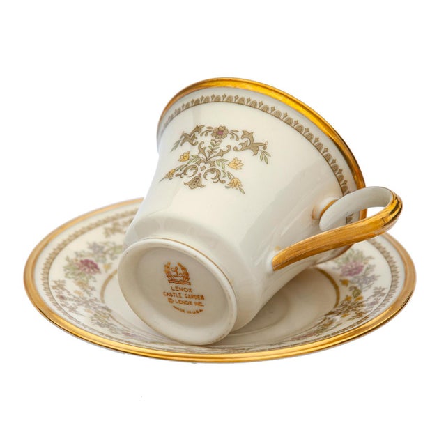 Ceramic 1900s Lenox "Castle Garden" Footed Cups & Saucers; Set/12 For Sale - Image 7 of 10