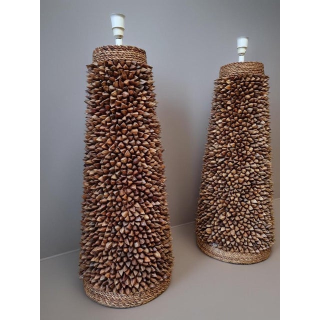 Set of 2 statement pili nuts shells Floor / Table Lamps, ca 2000 - 2020 Great craftmanship these two nature inspired hand...