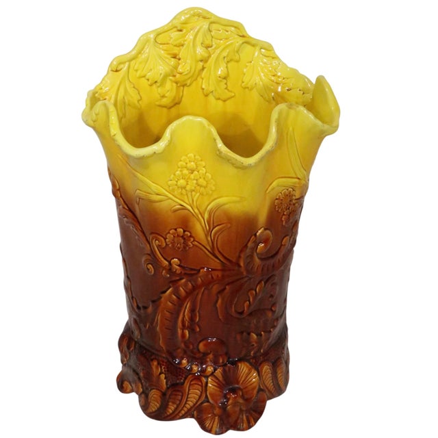 Victorian Antique Palissy Ware Majolica Umbrella Stand C. 19th C After Bernard Palissy For Sale - Image 3 of 13