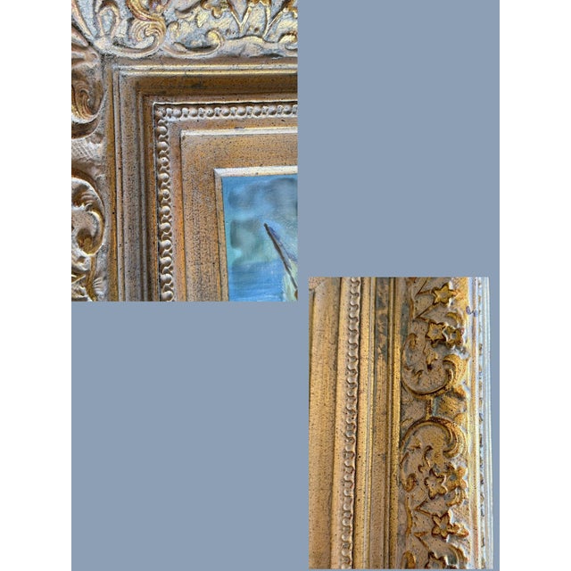 Vintage Coastal Oil Painting-Children-Sailboat-Ornate Gilt Wood Frame-Art-Beach For Sale - Image 11 of 11