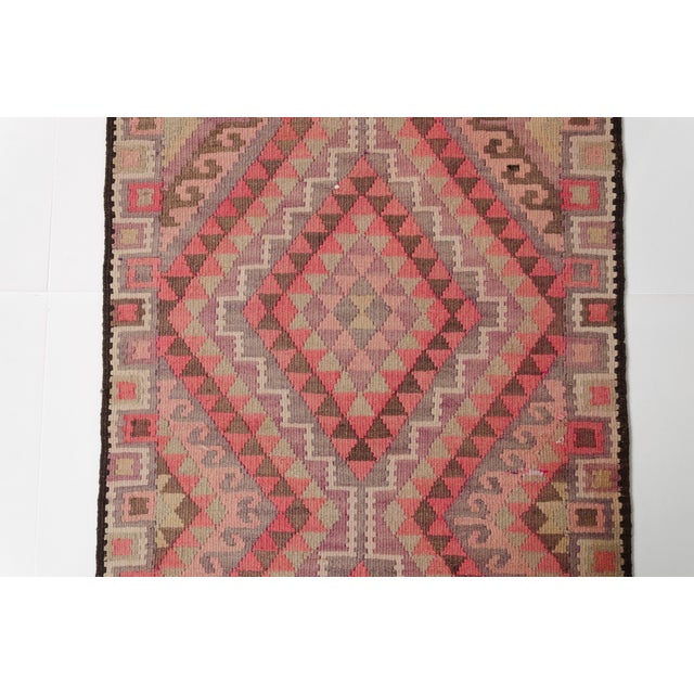 1950s Mid 20th Century Handwoven Earth Tone Kilim Runner For Sale - Image 5 of 10