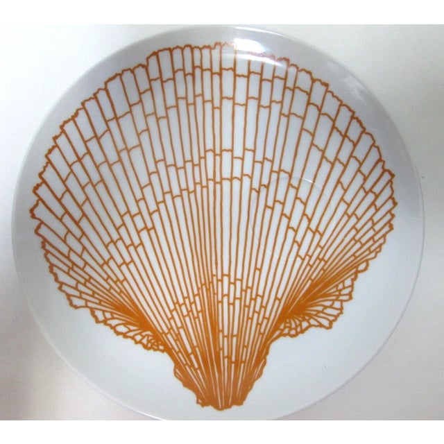 Mid-Century Modern Vintage MCM Fitz Floyd Monotone Shell Orange Plates - Set 4 For Sale - Image 3 of 5