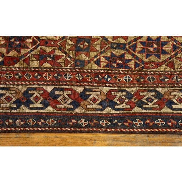 Late 19th Century 1880s Beige Geometric Tribal Antique Caucasian Kazak Carpet 3'10" X 8' Handknotted Wool Rug For Sale - Image 5 of 6