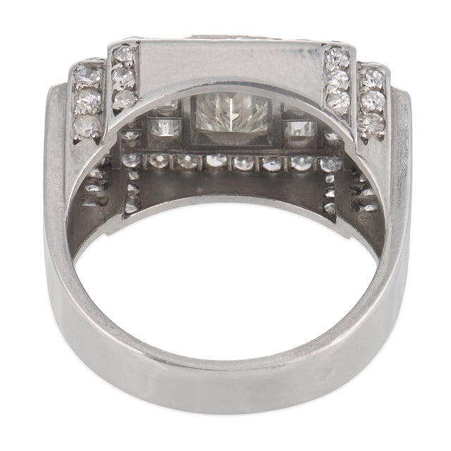 1930s Art Deco 2.05 Carat Diamond Platinum Geometric Ring, Size 5.75 For Sale In Los Angeles - Image 6 of 6