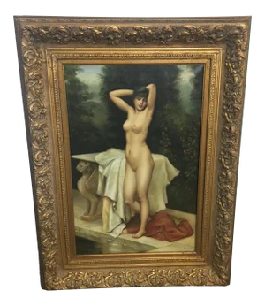 Mid 20th Century Renaissance Style Female Nude Oil Painting, Framed
