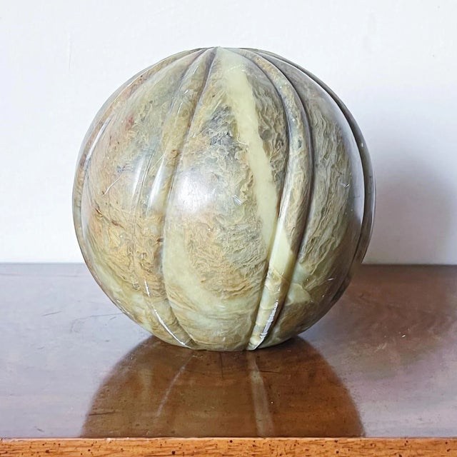 Vintage Large Spiral Carved Spherical Ornamental Paperweight of Marble / Stone For Sale In Los Angeles - Image 6 of 6
