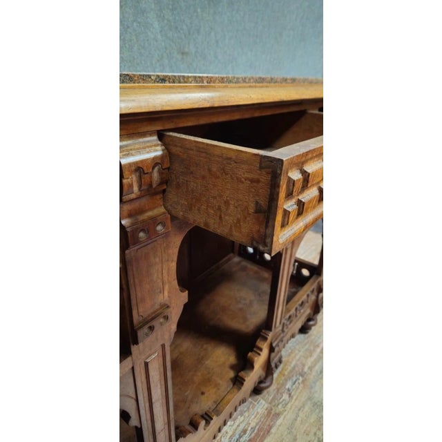 Carved Walnut Buffet with Marble Top For Sale - Image 6 of 11