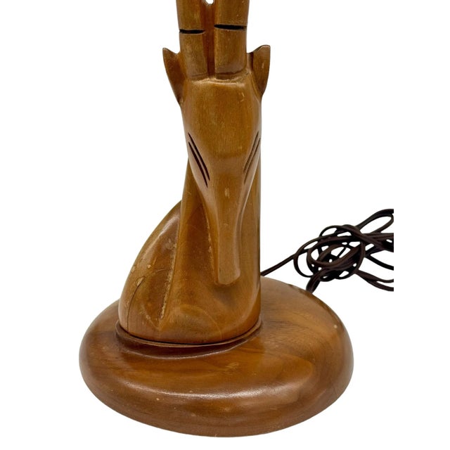 Wood Vintage Mid-Century Modern Gazelle Table Lamp in Walnut Wood Carved For Sale - Image 7 of 12