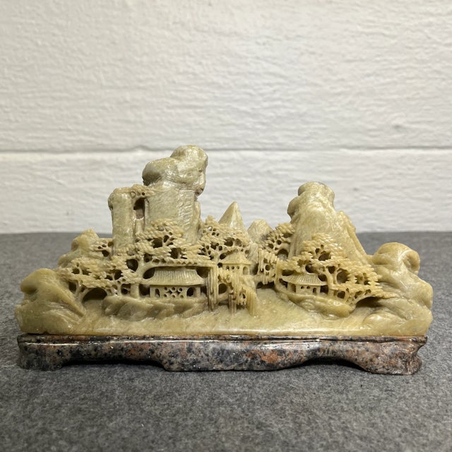 Mid 20th Century Chinese Light Green Soap Stone Landscape Carving For Sale - Image 11 of 11
