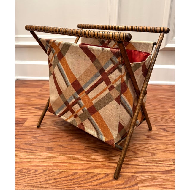 Mid-Century Modern Boho Chic Collapsible Sewing Basket/Magazine Rack For Sale - Image 4 of 12