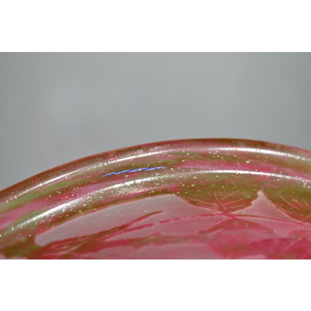 Schneider Le Verre Francais French Art Deco Cameo Pendant Light 1920s - Roses Bowl Wrought Iron For Sale - Image 11 of 12