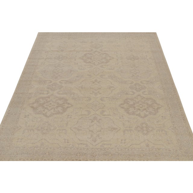 2010s Rug & Kilim’s Distressed Tribal Style Rug in Beige and Gray Geometric Pattern For Sale - Image 5 of 7