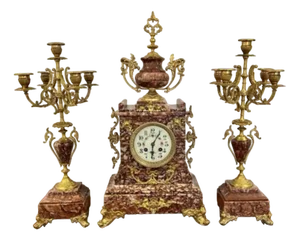 Victorian French Ornate Marble Clock Set, 1860s, Set of 3