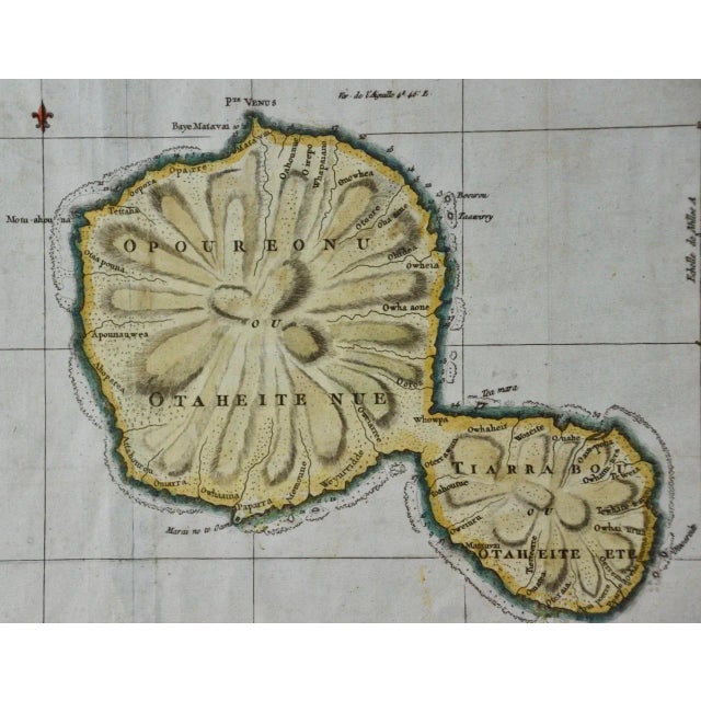Traditional Captain Cook's Exploration of Tahiti: 18th C. Hand-Colored Map by Bellin, 1780 For Sale - Image 3 of 4