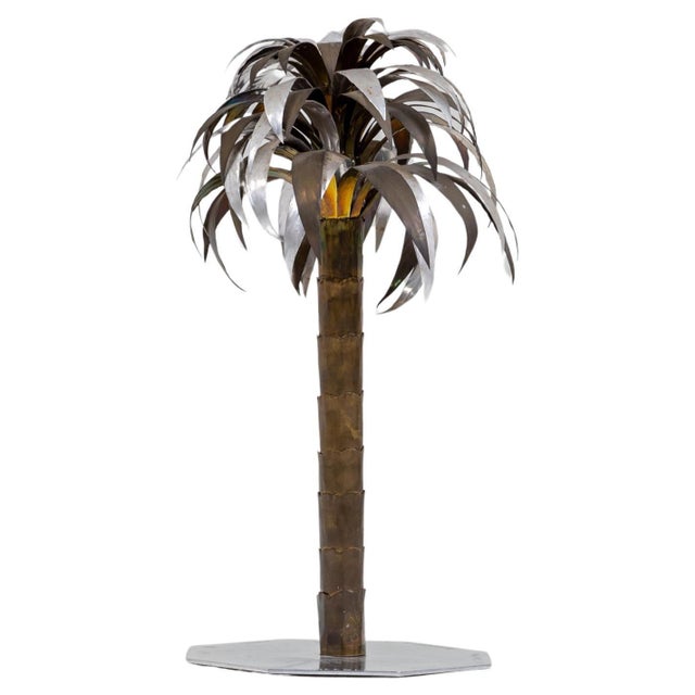 A brass palm tree sculpture by Luciano Benevello. Engraved signature on the base.