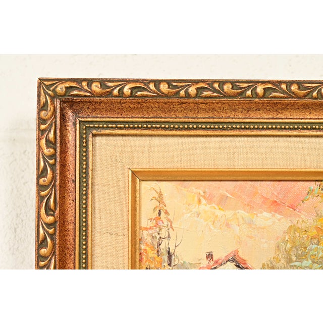 Wood Original Artist Signed Impressionist Rural Landscape Oil on Canvas Painting of Cottage in Carved Giltwood Frame For Sale - Image 7 of 12