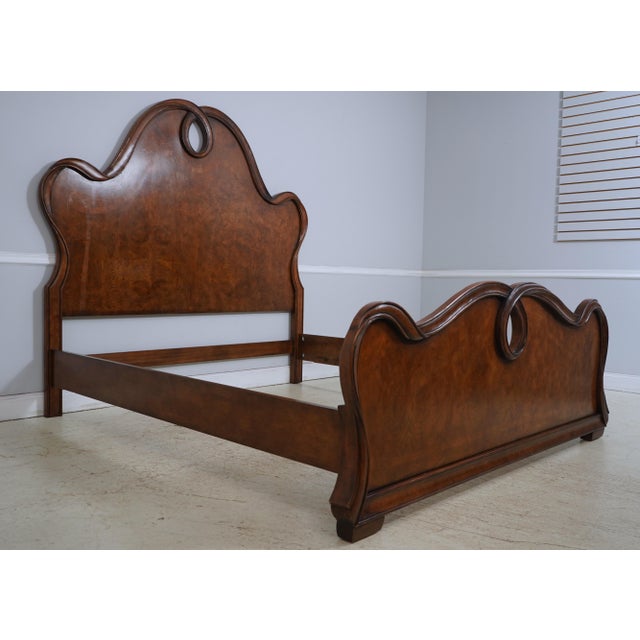 Age: Approx: 25 Years Old Details: Burl Elm w/ Walnut Finish Art Nouveau Style Bolted Rail Construction Condition:...