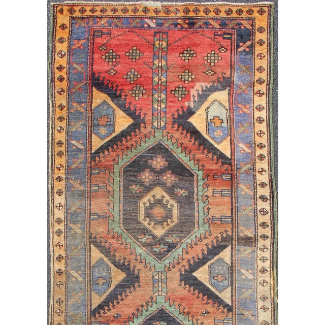 Colorful Vintage Persian Hamadan runner with tribal Motifs, Vertical Medallion Design, rug , country of origin / type:...