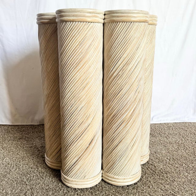 This vintage boho pedestal base features a striking cluster design of seven cylindrical forms wrapped in swirling pencil...