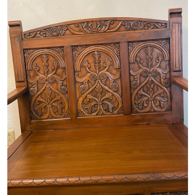 Antique Hand-Carved Wood Storage Bench Add timeless charm to your space with this stunning antique-style wood bench,...