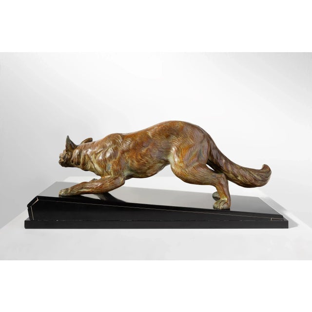 Black F. H. Danvin, Sculpture of a Fox, 1973, Bronze on Marble For Sale - Image 8 of 13