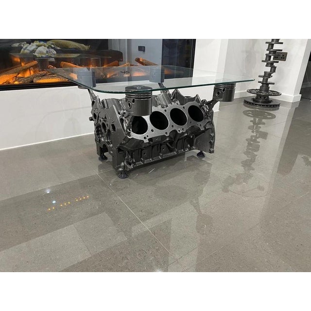 Gold V8 Engine Block Coffee Table For Sale - Image 8 of 11