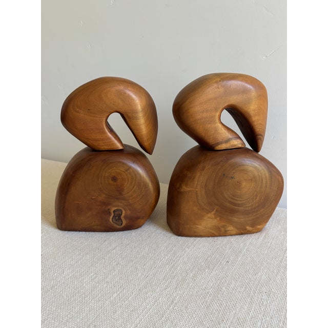 Set of 2, vintage 1970s, abstract, hand carved Milo Wood Bird Sculptures or Bookends made in Hawaii. These Modern Art...