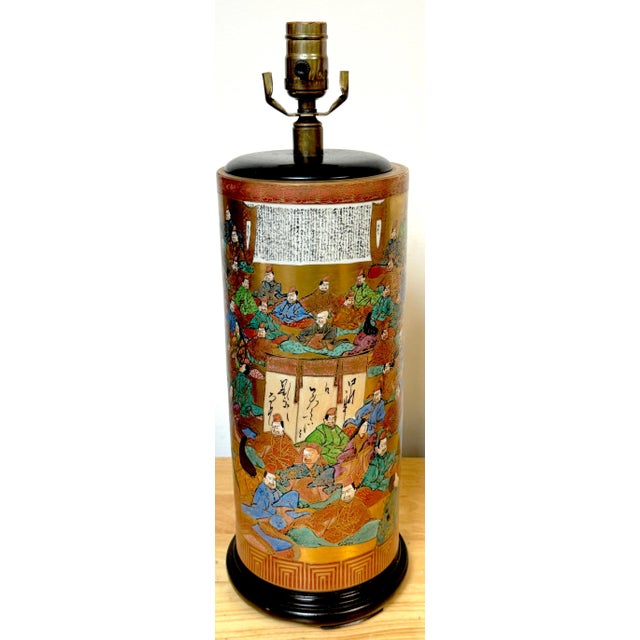 Pair of Meiji Period Japanese Kutani Porcelain "100 Poems" Vases, Now as Lamps For Sale - Image 4 of 12