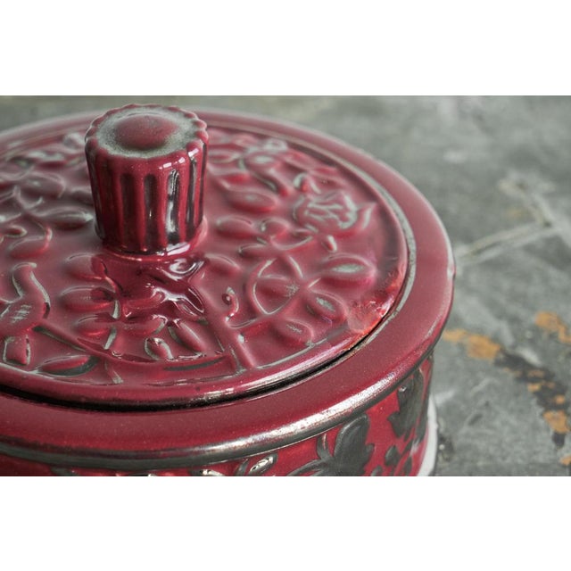 Gold Boch Frères Keramis Pink Lidded Bowl with Silver Glazed Flowers and Butterflies, 1920s For Sale - Image 8 of 12