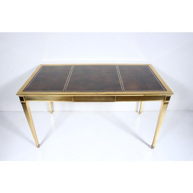 Maison Jansen Italian Modern Brass Desk With Inset Bordered Leather Surface For Sale - Image 4 of 18